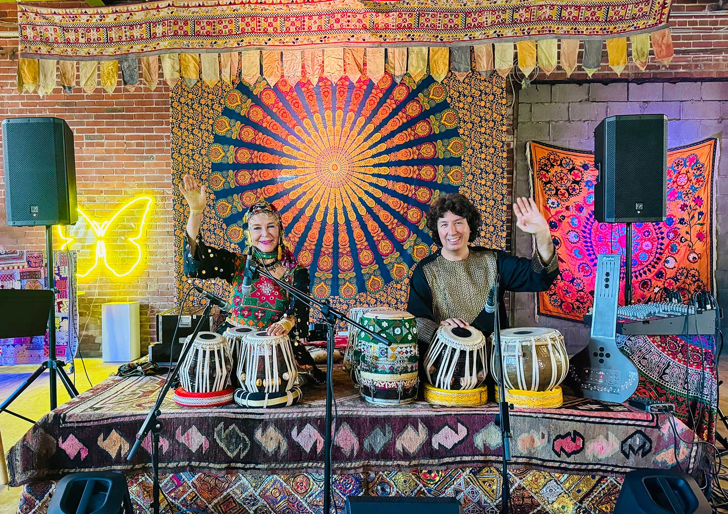 Tabla for Two performers on colorful stage